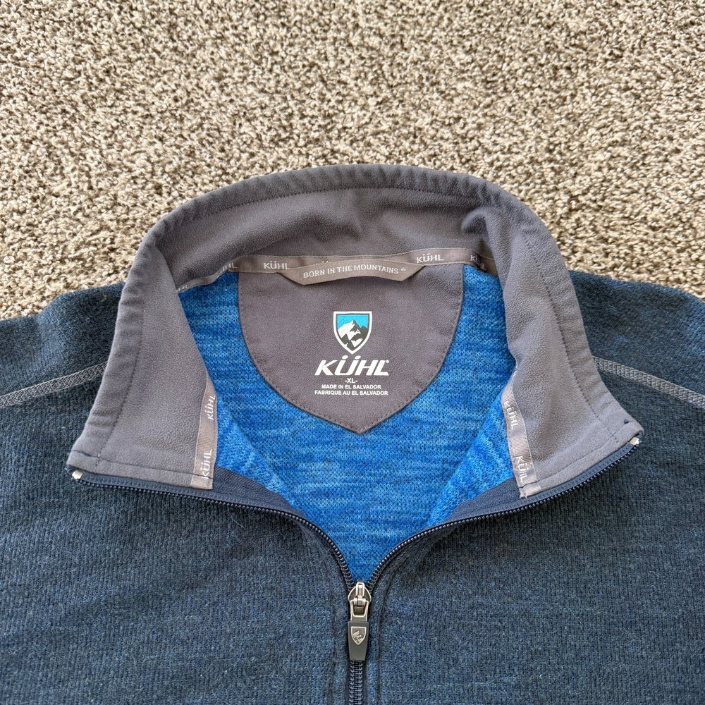 Kuhl Thor Pullover Chianti Fleece 1/4 Zip Blue Men's XL Wool Hiking Mock Neck